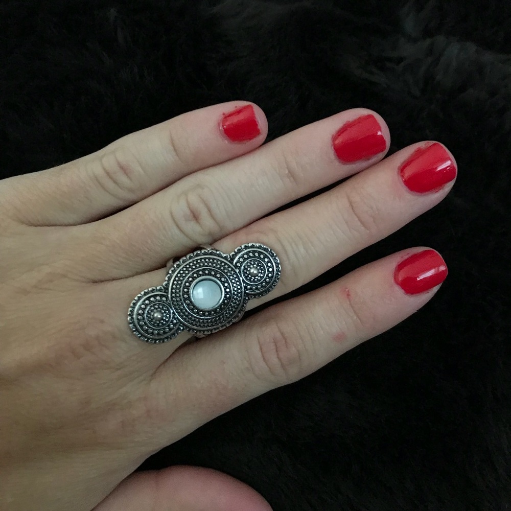 Rustic Silver Round Moonstone Saddle Ring